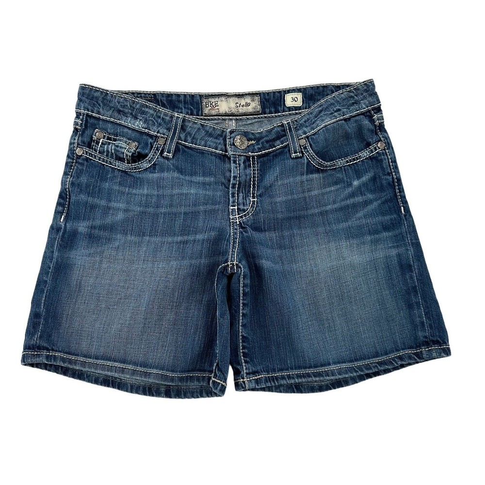 BKE Stella Women Sz 10 Denim Jean Shorts Low Waste Embroidered Pockets Summer